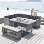 CENTER Set Σαλόνι Καθιστικό - Γωνιακή Τραπεζαρία Κήπου, Μέταλλο-Wicker Γκρι+ Μαξιλάρια Τραπέζι+Καναπές Γωνία+Πάγκος - Image 2