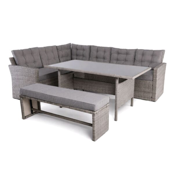 CENTER Set Σαλόνι Καθιστικό - Γωνιακή Τραπεζαρία Κήπου, Μέταλλο-Wicker Γκρι+ Μαξιλάρια Τραπέζι+Καναπές Γωνία+Πάγκος - Image 3