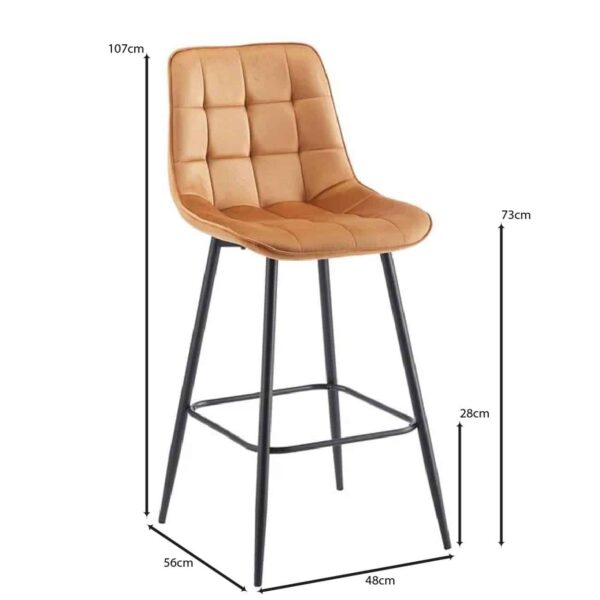 MYRIAM Σκαμπό BAR, Μέταλλο Βαφή Μαύρο, Ύφασμα Velure Camel 48x56x73/107cm - Image 3