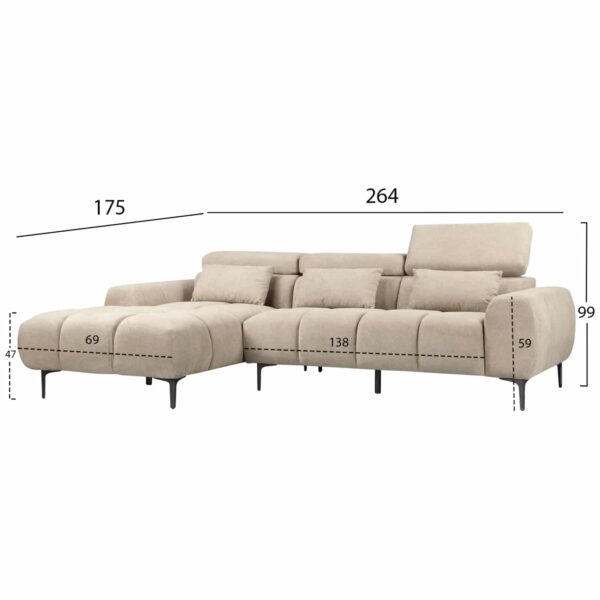 ΚΑΝΑΠΕΣ ΑΡΙΣΤΕΡΗ ΓΩΝΙΑ DIVYA HM3267.11L ΜΠΕΖ ΥΦΑΣΜΑ 264x175x99Υεκ. - Image 2