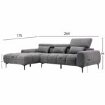 ΚΑΝΑΠΕΣ ΑΡΙΣΤΕΡΗ ΓΩΝΙΑ DIVYA HM3267.12L ΓΚΡΙ ΥΦΑΣΜΑ 264x175x99Υεκ. - Image 2