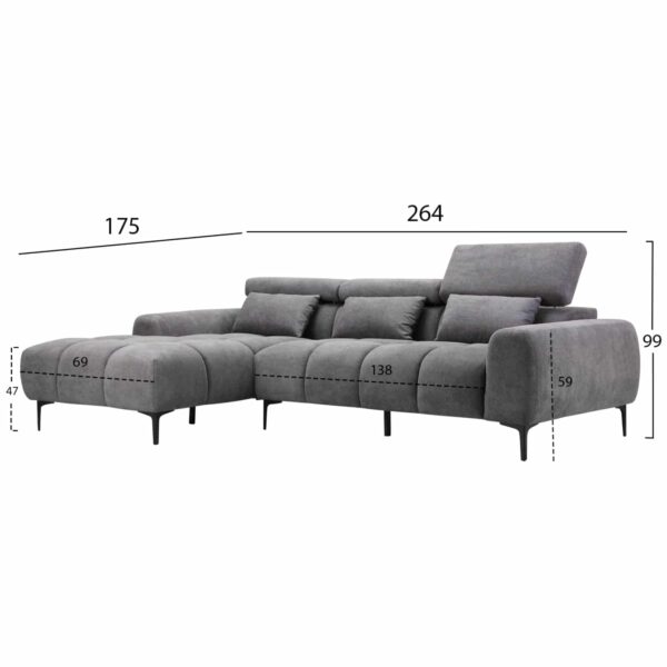 ΚΑΝΑΠΕΣ ΑΡΙΣΤΕΡΗ ΓΩΝΙΑ DIVYA HM3267.12L ΓΚΡΙ ΥΦΑΣΜΑ 264x175x99Υεκ. - Image 2