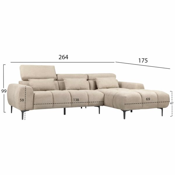 ΚΑΝΑΠΕΣ ΔΕΞΙΑ ΓΩΝΙΑ DIVYA HM3267.11R ΜΠΕΖ ΥΦΑΣΜΑ 264x175x99Υεκ. - Image 2