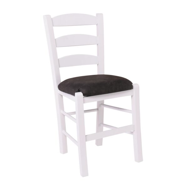 ΣΚΥΡΟΣ Καρέκλα Οξιά Βαφή Εμποτισμού Λάκα Άσπρο, Κάθισμα Suede Ανθρακί 41x43x89cm - Image 2
