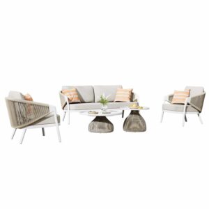 ΣΕΤ ΣΑΛΟΝΙ 5ΤΜΧ DRISCOLL ΗM6473.02 IVORY ΑΛΟΥΜΙΝΙΟ--ΜΠΕΖ ΣΧΟΙΝΙ & OLEFIN ΥΦΑΣΜΑ