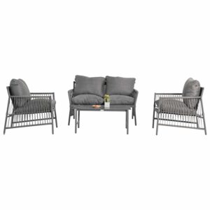 ΣΕΤ ΣΑΛΟΝΙ ΕΞ.ΧΩΡΟΥ 4 ΘΕΣΕΩΝ DEANDRA HM6507.01 ΜΕΤΑΛΛΟ & ΜΑΞΙΛΑΡΙΑ ΣΕ ΓΚΡΙ