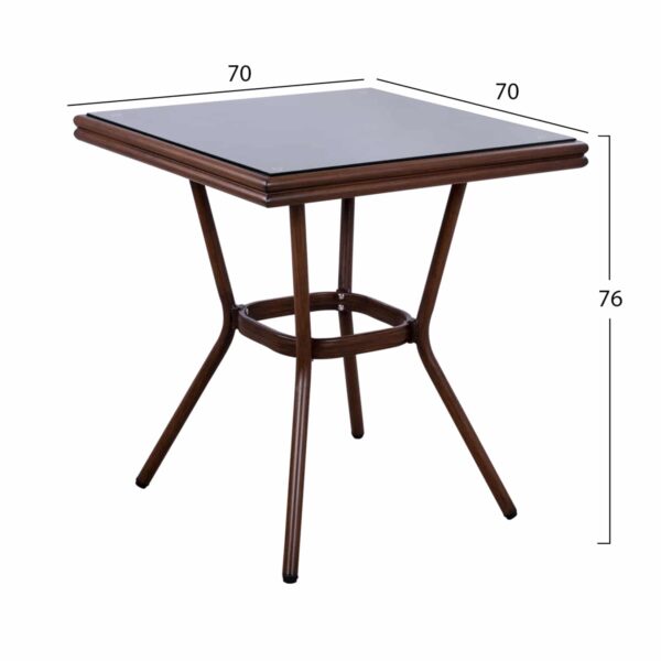 ΤΡΑΠΕΖΙ ΑΛΟΥΜΙΝΙΟΥ HARLOW 70X70X76Υ ΜΕ ΟΨΗ BAMBOO HM5568.03 ΚΑΦΕ ΜΕ ΓΥΑΛΙ - Image 2