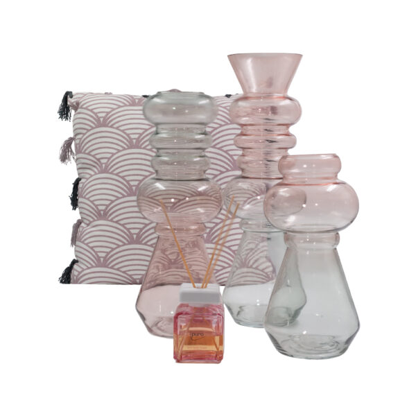 FORME ΒΑΖΟ 14x14x28cm ΓΥΑΛΙ ΡΟΖ ΠΡΑΣΙΝΟ 019581 - Image 3