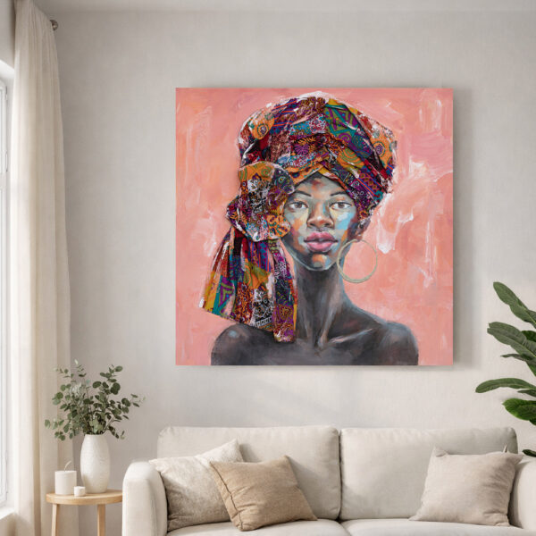 AFRICAN GIRL ΠΙΝΑΚΑΣ ΔΙΑΚΟΣΜΗΣΗΣ 80x80x4cm ΚΑΜΒΑΣ ΠΟΛΥΧΡΩΜΟ ΞΥΛΟ 021639 - Image 2