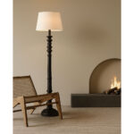 VICTORIEN ΦΩΤΙΣΤΙΚΟ ΕΠΙΔΑΠΕΔΙΟ 25x25x163cm ΞΥΛΟ ΜΑΥΡΟ ΥΦΑΣΜΑ ΛΕΥΚΟ 028253 - Image 2