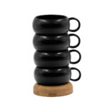 CURVE ΚΟΥΠΑ SET 4ΤΜΧ 12x10x19cm ΠΟΡΣΕΛΑΝΗ ΜΑΥΡΟ ΦΥΣΙΚΟ BAMBOO 030025