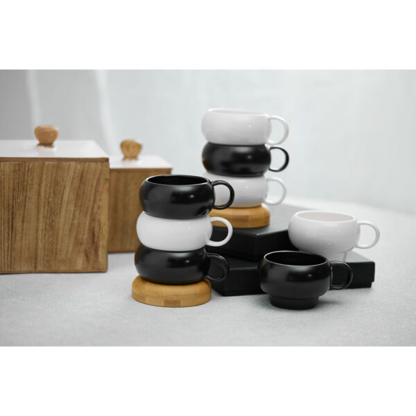 CURVE ΚΟΥΠΑ SET 4ΤΜΧ 12x10x19cm ΠΟΡΣΕΛΑΝΗ ΜΑΥΡΟ ΦΥΣΙΚΟ BAMBOO 030025 - Image 2