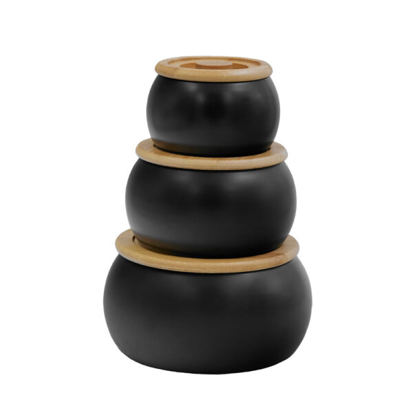 CURVE ΔΟΧΕΙΟ ΑΠΟΘΗΚΕΥΣΗΣ ΜΕ ΚΑΠΑΚΙ SET 3ΤΜΧ 16x16x23cm ΠΟΡΣΕΛΑΝΗ ΜΑΥΡΟ ΦΥΣΙΚΟ BAMBOO 030026 - Image 2