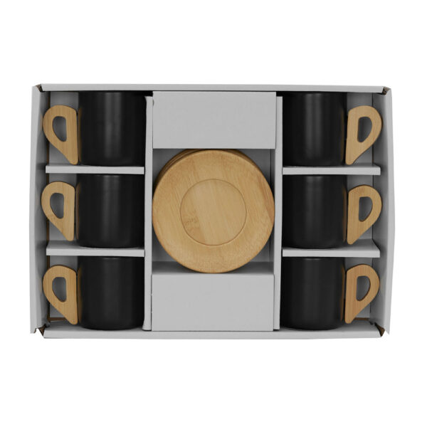 NORDIC ΚΟΥΠΑ ESPRESSO SET 6ΤΜΧ 29x21x7cm ΠΟΡΣΕΛΑΝΗ ΜΑΥΡΟ ΦΥΣΙΚΟ BAMBOO 030033 - Image 3