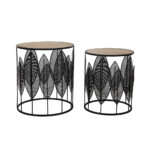 LEAF COFFEE TABLE SET 2ΤΕΜ ΜΑΥΡΟ ΦΥΣΙΚΟ 40x40x45cm 04-0690