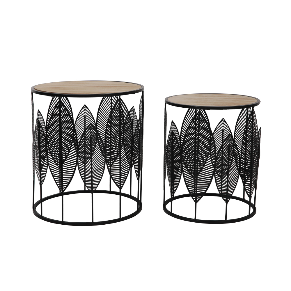 04-0690-2EtNp-first-_1 LEAF COFFEE TABLE SET 2ΤΕΜ ΜΑΥΡΟ ΦΥΣΙΚΟ 40x40x45cm 04-0690 - Image 1