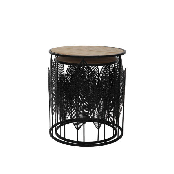 LEAF COFFEE TABLE SET 2ΤΕΜ ΜΑΥΡΟ ΦΥΣΙΚΟ 40x40x45cm 04-0690 - Image 4