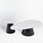 OVO COFFEE TABLE SET 2ΤΕΜ ΛΕΥΚΟ ΜΕ ΟΨΗ ΜΑΡΜΑΡΟΥ ΜΑΥΡΟ 129x69x38cm 04-1292