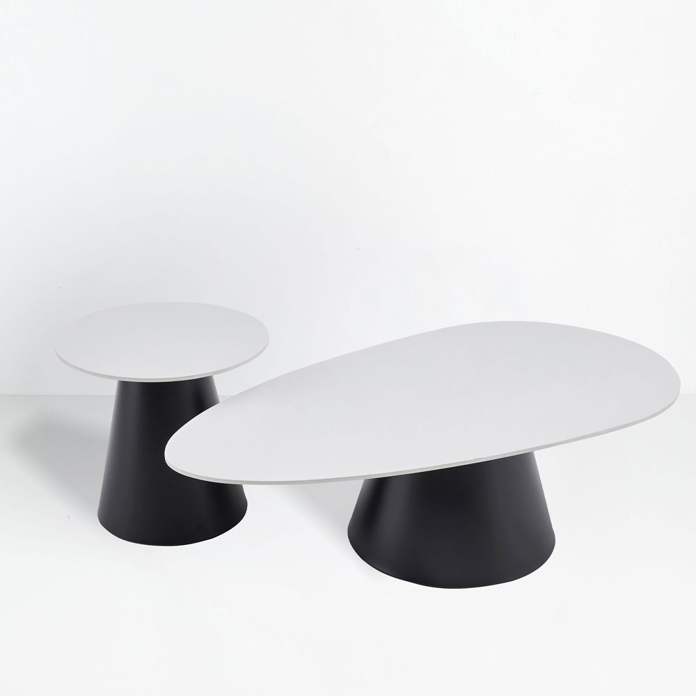 04-1292-w7xsR-first-_1 OVO COFFEE TABLE SET 2ΤΕΜ ΛΕΥΚΟ ΜΕ ΟΨΗ ΜΑΡΜΑΡΟΥ ΜΑΥΡΟ 129x69x38cm 04-1292 - Image 1
