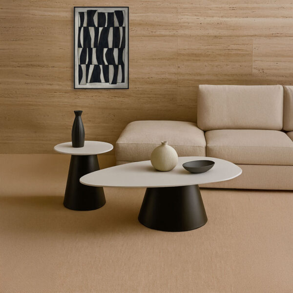 OVO COFFEE TABLE SET 2ΤΕΜ ΛΕΥΚΟ ΜΕ ΟΨΗ ΜΑΡΜΑΡΟΥ ΜΑΥΡΟ 129x69x38cm 04-1292 - Image 2