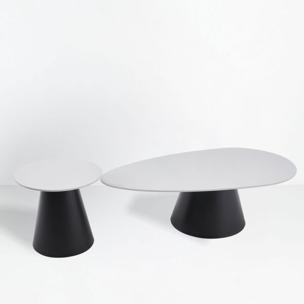 OVO COFFEE TABLE SET 2ΤΕΜ ΛΕΥΚΟ ΜΕ ΟΨΗ ΜΑΡΜΑΡΟΥ ΜΑΥΡΟ 129x69x38cm 04-1292 - Image 3