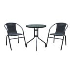BALENO Set-Pro Κήπου-Βεράντας: Τραπέζι + 2 Πολυθρόνες Μέταλλο Μαύρο, Wicker Μαύρο Table:Φ60x70 Armchair:51x58x74