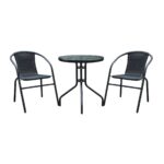 BALENO Set-Pro Κήπου-Βεράντας: Τραπέζι + 2 Πολυθρόνες Μέταλλο Μαύρο, Wicker Μαύρο Table:Φ60x70 Armchair:51x58x74 - Image 2