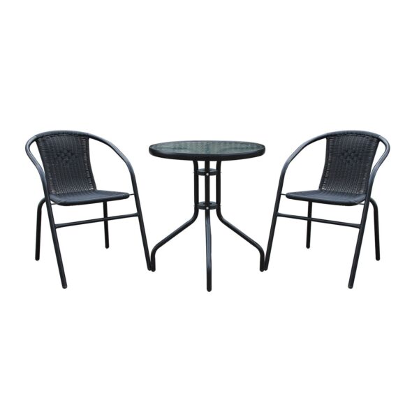 BALENO Set-Pro Κήπου-Βεράντας: Τραπέζι + 2 Πολυθρόνες Μέταλλο Μαύρο, Wicker Μαύρο Table:Φ60x70 Armchair:51x58x74 - Image 2