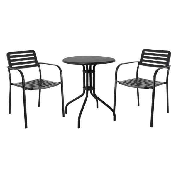 ROMA Set Κήπου-Βεράντας: Τραπέζι + 2 Πολυθρόνες, Μέταλλο Βαφή Μαύρο Table: Φ60cm Chair: 56x55x80cm - Image 2