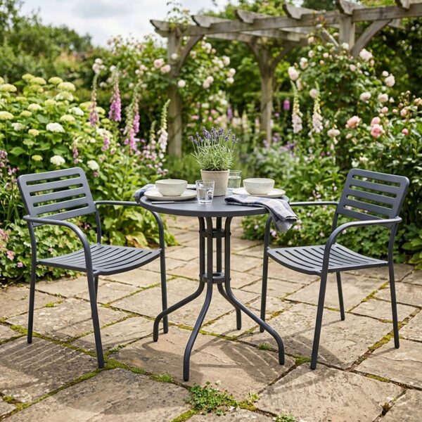 ROMA Set Κήπου-Βεράντας: Τραπέζι + 2 Πολυθρόνες, Μέταλλο Βαφή Μαύρο Table: Φ60cm Chair: 56x55x80cm - Image 3