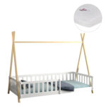 ΚΡΕΒΑΤΙ ΠΑΙΔΙΚΟ ΜΕ ΚΑΓΚΕΛΑ MUNK HM21325 ΠΕΥΚΟ ΛΕΥΚΟ/ΦΥΣΙΚΟ--ΜΕ ΣΤΡΩΜΑ 90x190εκ