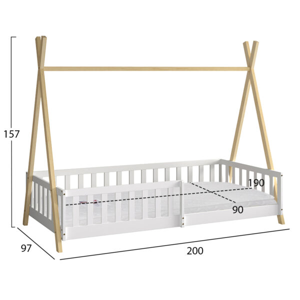ΚΡΕΒΑΤΙ ΠΑΙΔΙΚΟ ΜΕ ΚΑΓΚΕΛΑ MUNK HM21325 ΠΕΥΚΟ ΛΕΥΚΟ/ΦΥΣΙΚΟ--ΜΕ ΣΤΡΩΜΑ 90x190εκ - Image 3