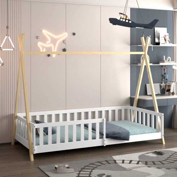 ΚΡΕΒΑΤΙ ΠΑΙΔΙΚΟ ΜΕ ΚΑΓΚΕΛΑ MUNK HM739.03 τ.MONTESSORI ΠΕΥΚΟ ΦΥΣΙΚΟ-ΛΕΥΚΟ--190x90εκ - Image 2