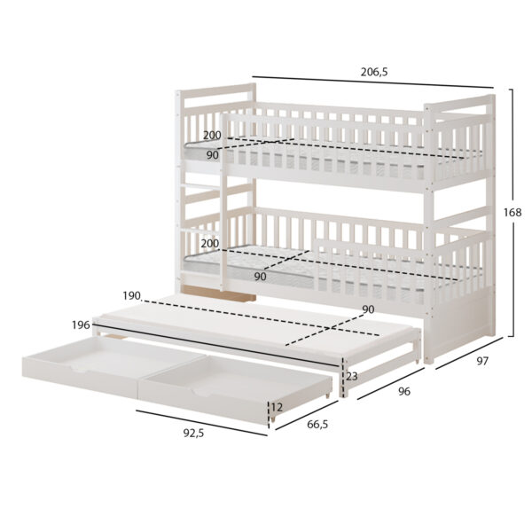 ΠΑΙΔΙΚΗ ΚΟΥΚΕΤΑ ΜΕ ΣΤΡΩΜΑΤΑ & ΣΥΡΤΑΡΙΑ TRIPLON HM21318 ΞΥΛΟ ΠΕΥΚΟΥ ΛΕΥΚΟ 207x97x168Υεκ - Image 3