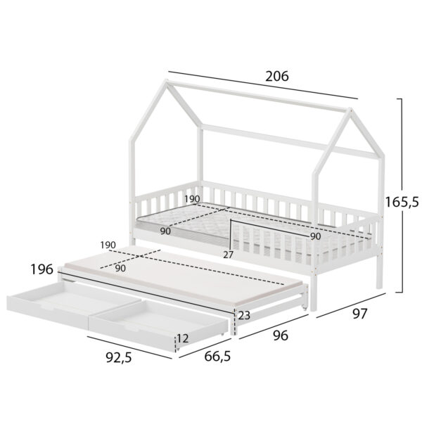 ΠΑΙΔΙΚΟ ΚΡΕΒΑΤΙ ΜΕ ΣΤΡΩΜΑΤΑ & ΣΥΡΤΑΡΙΑ PHYLLIS HM21323 ΞΥΛΟ ΠΕΥΚΟΥ ΛΕΥΚΟ 206x97x166Υεκ - Image 3