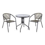 PATTY Set Κήπου - Βεράντας: Τραπέζι + 2 Πολυθρόνες Μέταλλο Βαφή Ανθρακί, PE Rattan Γκρι Table:Φ60x70 Chair:54x69x73cm