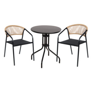 ΣΕΤ ΤΡΑΠΕΖΑΡΙΑΣ 3ΤΜΧ LINO HM10728 2 ΜΕΤΑΛ. ΚΑΡΕΚΛΕΣ--ΣΤΡΟΓΓΥΛΟ ΤΡΑΠΕΖΙ Φ60εκ ΜΑΥΡΟ