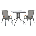 ΣΕΤ ΤΡΑΠΕΖΑΡΙΑΣ 3ΤΜΧ FIGO HM10730.01-- 2 ΚΑΡΕΚΛΕΣ & ΤΕΤΡΑΓΩΝΟ ΤΡΑΠΕΖΙ 70x70εκ ΓΚΡΙ