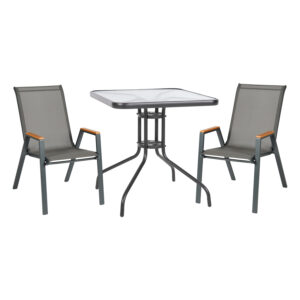 ΣΕΤ ΤΡΑΠΕΖΑΡΙΑΣ 3ΤΜΧ FIGO HM10730.01-- 2 ΚΑΡΕΚΛΕΣ & ΤΕΤΡΑΓΩΝΟ ΤΡΑΠΕΖΙ 70x70εκ ΓΚΡΙ