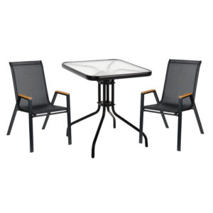 ΣΕΤ ΤΡΑΠΕΖΑΡΙΑΣ 3ΤΜΧ FIGO HM10730.03-- 2 ΚΑΡΕΚΛΕΣ & ΤΕΤΡΑΓΩΝΟ ΤΡΑΠΕΖΙ 60x60εκ ΜΑΥΡΟ