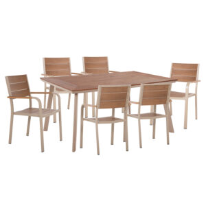 ΣΕΤ ΤΡΑΠΕΖΑΡΙΑΣ TABER HM10737 ΤΡΑΠΕΖΙ & 6 ΠΟΛΥΘΡΟΝΕΣ-ΑΛΟΥΜΙΝΙΟ & POLYWOOD-ΣΑΜΠΑΝΙ