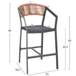 ΣΚΑΜΠΟ ΑΛΟΥΜΙΝΙΟΥ MIRI ΑΝΘΡΑΚΙ HM5892.11 ΜΕΣΑΙΟΥ ΥΨΟΥΣ ΜΕ ΜΠΡΑΤΣΑ RATTAN & TEXTLINE 55x56,5x99Yεκ. - Image 2