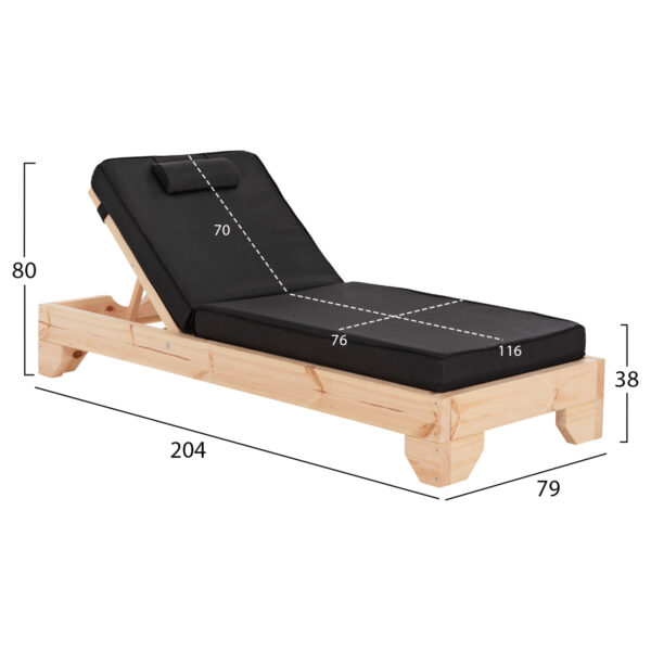 ΞΑΠΛΩΣΤΡΑ ΜΕ ΜΑΞΙΛΑΡΙ ΚΟΡΙΝΟΣ HM10748.10 ΞΥΛΟ ΠΕΥΚΟΥ--TEXTILENE ΜΑΥΡΟ 79x204x80Υεκ - Image 2