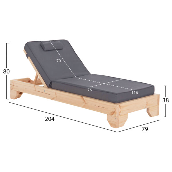 ΞΑΠΛΩΣΤΡΑ ΜΕ ΜΑΞΙΛΑΡΙ ΚΟΡΙΝΟΣ HM10748.12 ΞΥΛΟ ΠΕΥΚΟΥ--TEXTILENE ΓΚΡΙ 79x204x80Υεκ - Image 2