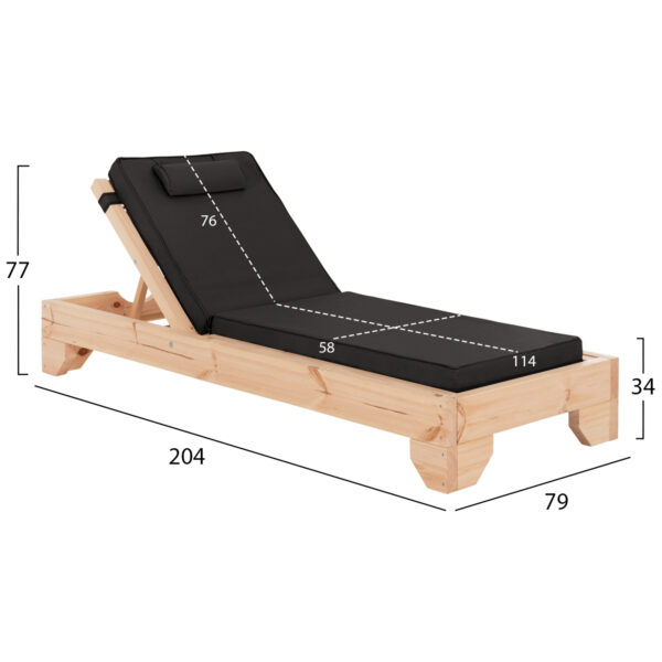 ΞΑΠΛΩΣΤΡΑ ΜΕ ΜΑΞΙΛΑΡΙ ΚΟΡΙΝΟΣ HM10776.05T ΞΥΛΟ ΠΕΥΚΟΥ--TEXTILENE ΣΕ ΜΑΥΡΟ 79x204x77Υεκ - Image 2