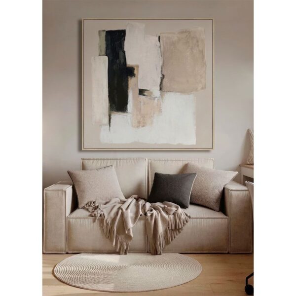 SANS FRONT ΠΙΝΑΚΑΣ ΔΙΑΚΟΣΜΗΤΙΚΟΣ ΜΕ ΚΟΡΝΙΖΑ 100x100x4cm ΚΑΜΒΑΣ ΜΠΕΖ ΛΕΥΚΟ ΜΑΥΡΟ ΞΥΛΟ ΦΥΣΙΚΟ 034235 - Image 4