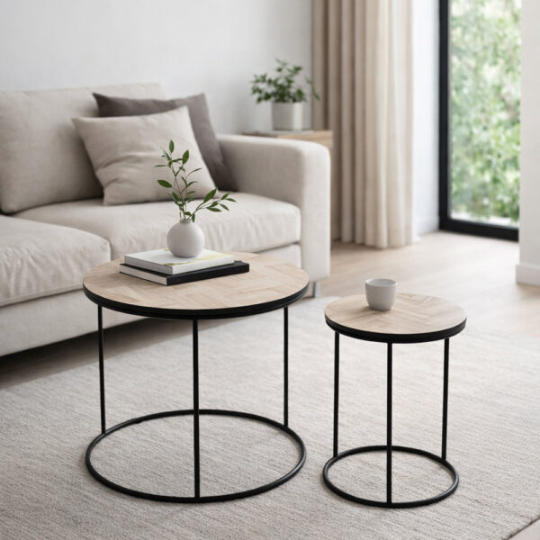 PARKE COFFEE TABLE SET 2ΤΕΜ ΜΑΥΡΟ ΦΥΣΙΚΟ 48x48x45 04-0691 - Image 3