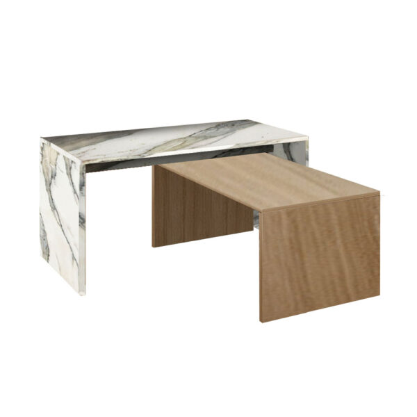 TUNUSIA COFFEE TABLE ARTISAN OAK ΛΕΥΚΟ ΜΕ ΟΨΗ ΜΑΡΜΑΡΟΥ 90x45x45 04-0835 - Image 4