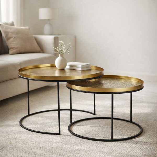 TOTALE COFFEE TABLE SET 2ΤΕΜ BRASS ANTIQUE ΜΑΥΡΟ 76x76x43.5 04-0877 - Image 7