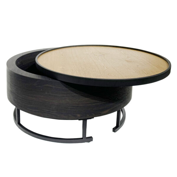 BARREL COFFEE TABLE ΜΕ ΑΠΟΘ/ΚΟ ΧΩΡΟ ΜΑΥΡΟ ΦΥΣΙΚΟ ΜΑΥΡΟ 80x80x39.5cm 04-0962 - Image 2